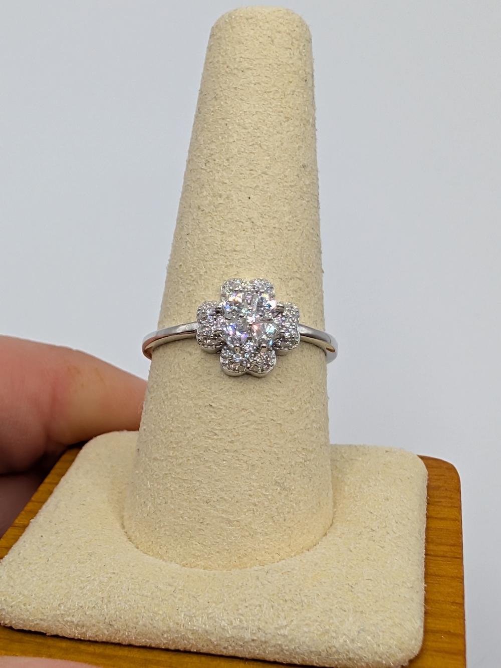 Diamond Cluster Flower Ring - White